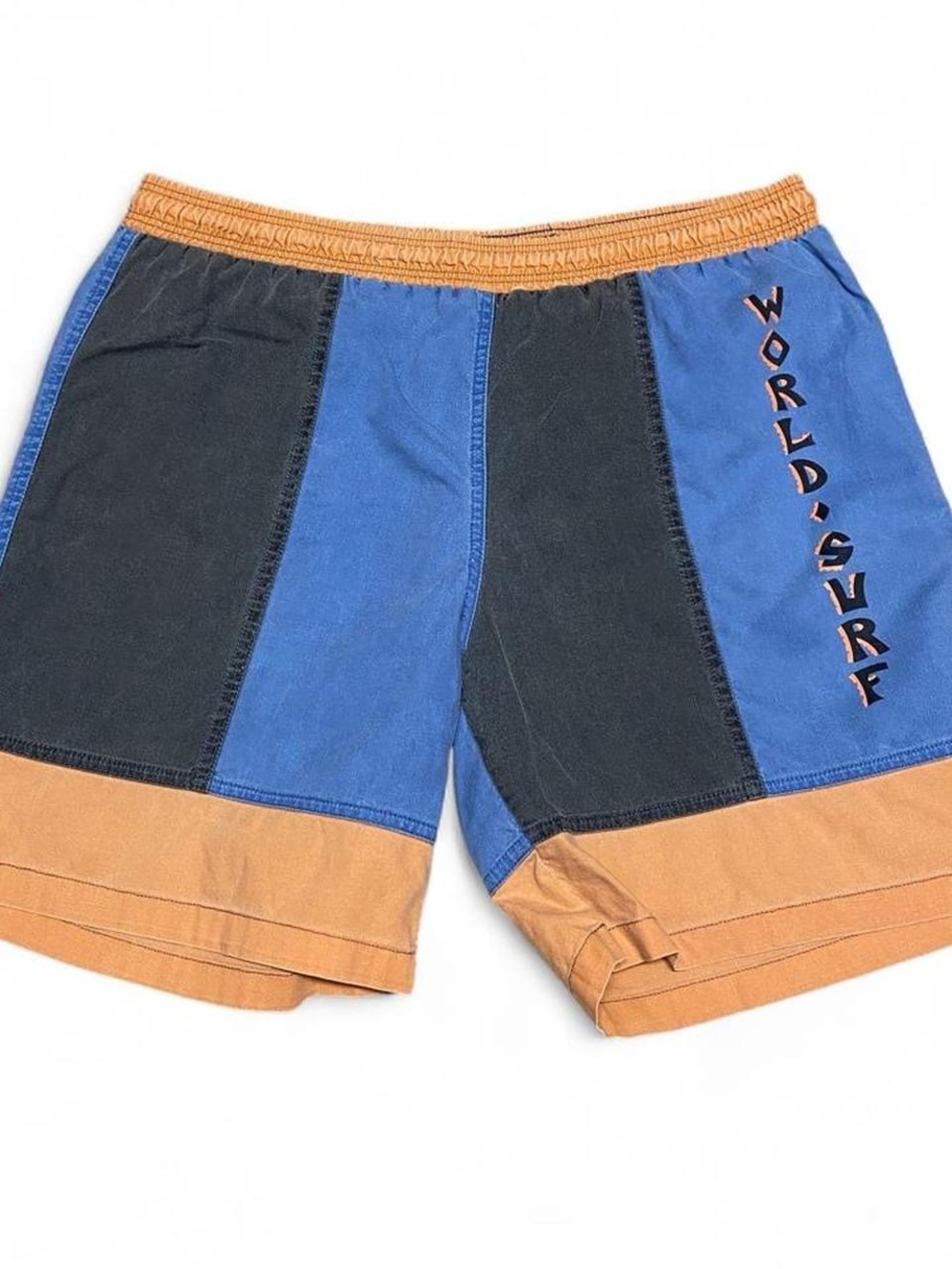 Vintage world surf‎ colour block blue, grey and orange shorts